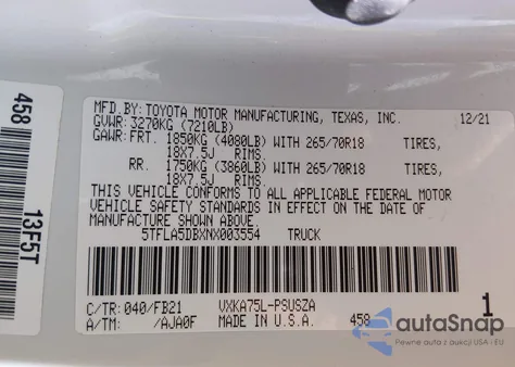 2022 Toyota Tundra Sr5 из США, поврежденный, VIN 5TFLA5DBXNX003554